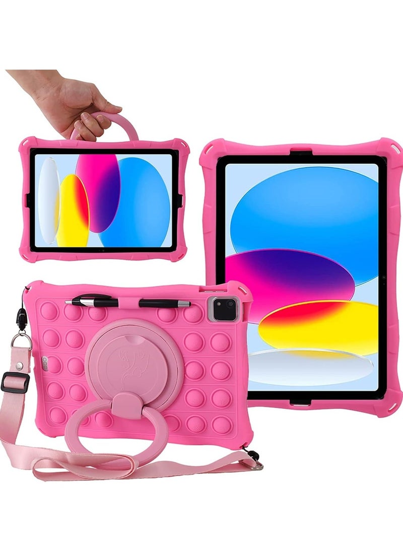 Case for iPad 10th Generation Case 10.9 Inch 2022 Rotating Handle Kickstand Silicone Shockproof Cover with Shoulder Strap  Pencil Holder  Stylus, Pink - Image 1